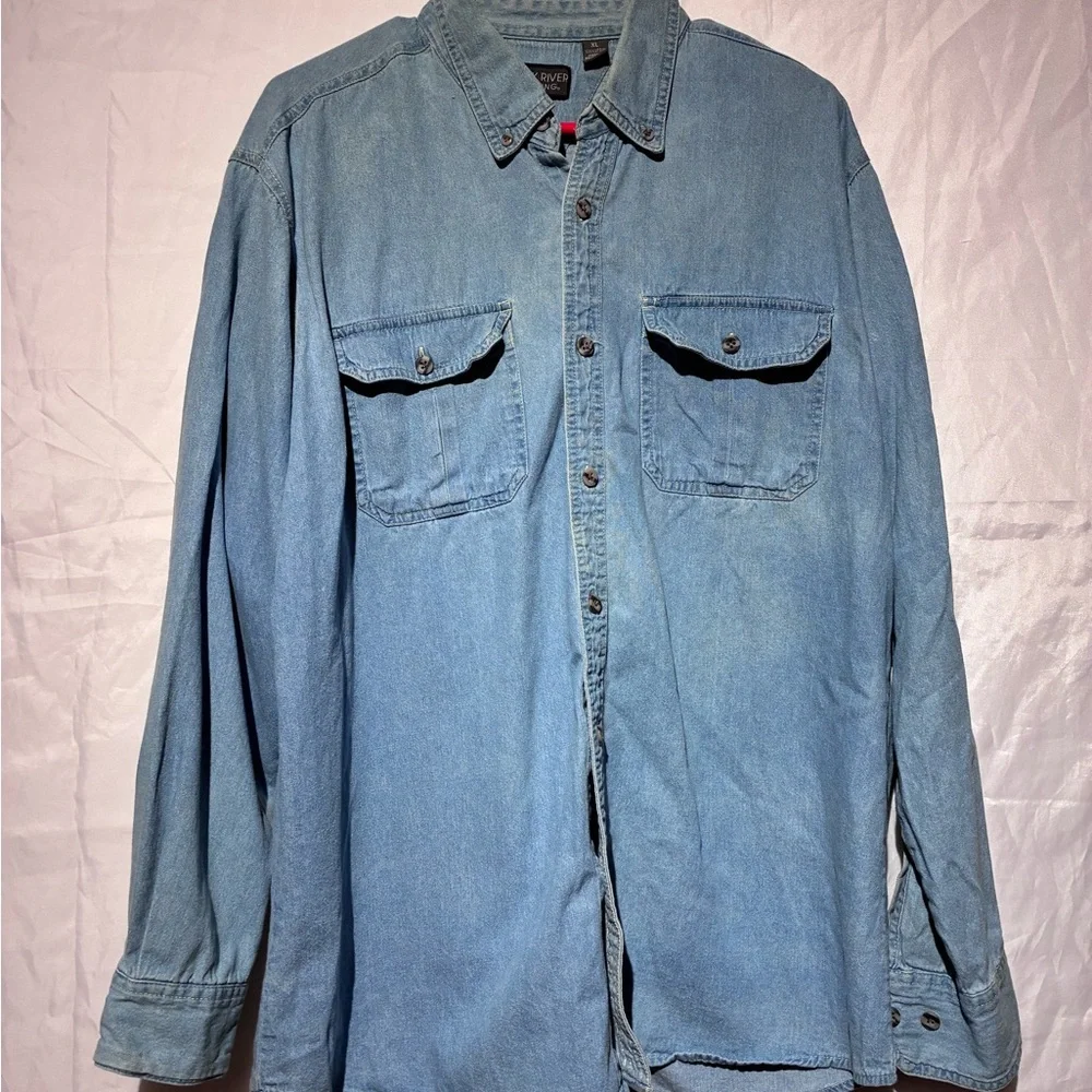 Men's Casual Blue Button Down Shirt XL vintage - Picture 2 of 12